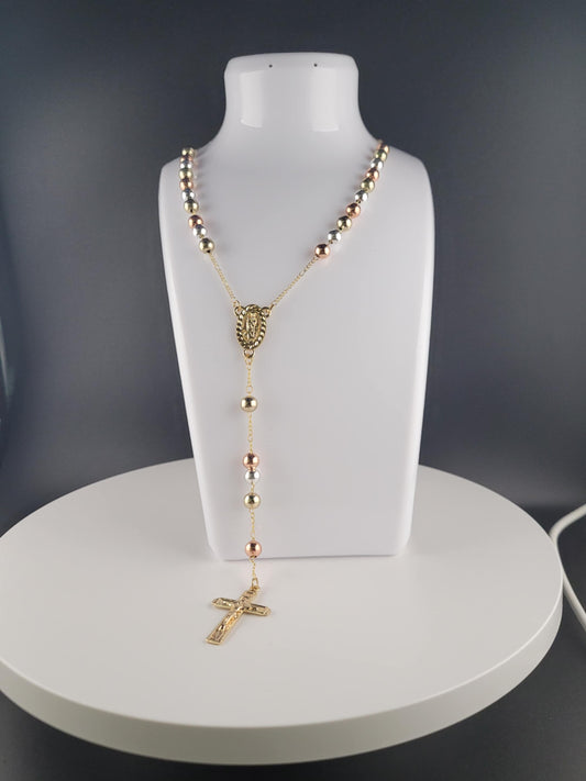 Rosary in Three Shades of Saint Jude and the Virgin Beautiful 26 Inch Rosary Necklace Featuring Virgin of Guadalupe & San Judas Tadeo