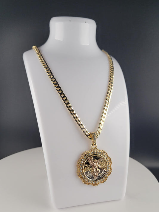 Centenary in Three Tones Gold Plated Pendant with Zirconias 1.1/2" Chain 24"  for Women Men