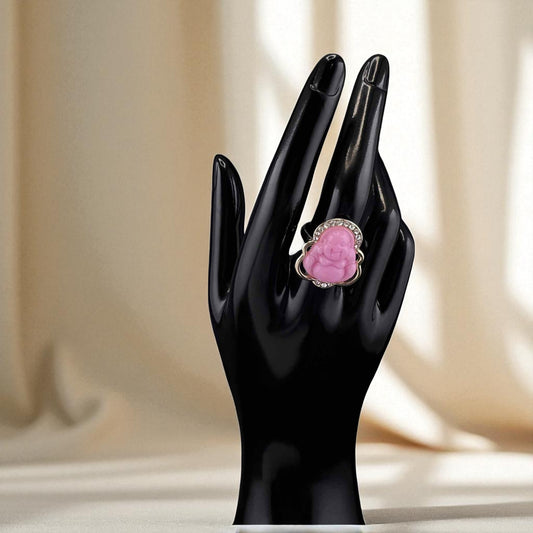 Gold Plated Pink Buddha Adjustable Ring